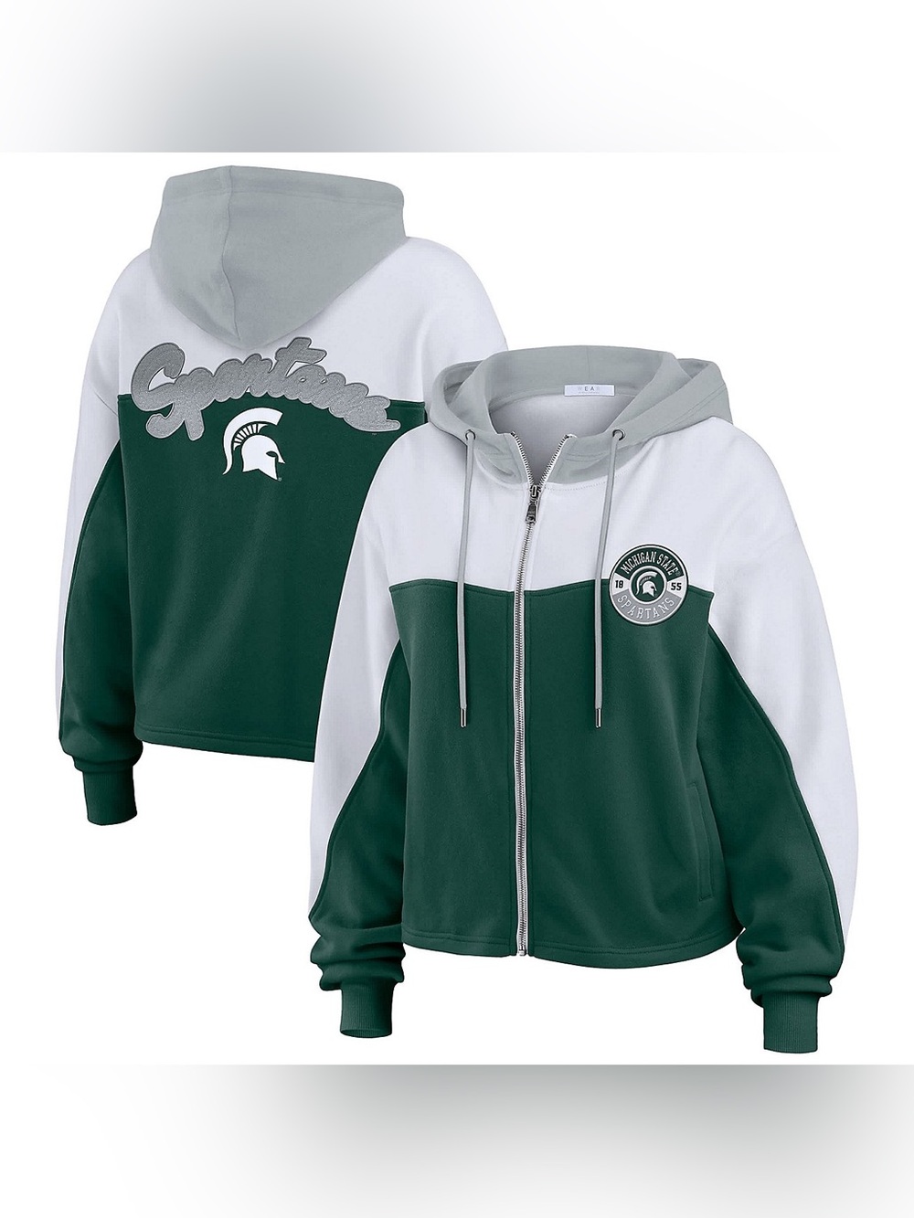 WEAR by Erin Andrews Michigan State Spartans Color-Block Full-Zip Hoodie Medium